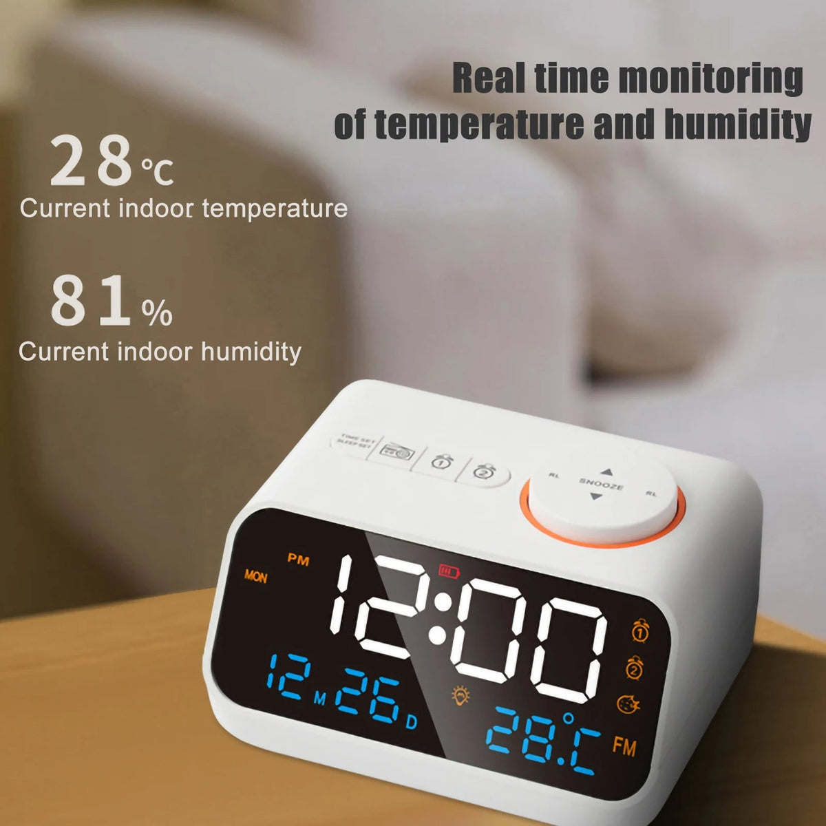 Digital Alarm Clock with FM Radio and Calendar - LED Bedside Timepiece