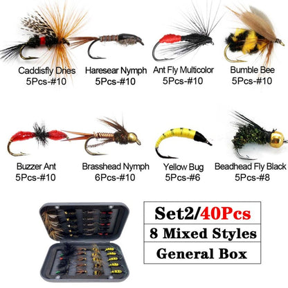 32-112 Piece Fly Fishing Lure Collection - Dry and Wet Flies with Box