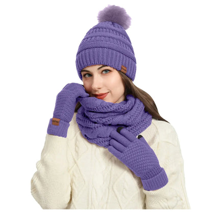 Knit Beanie, Gloves, and Neck Warmer Set for Women - Winter Accessories