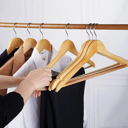 30-Pack Wooden Hangers for Clothing and Suits with Trouser Bar