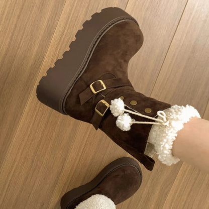 Fur Lined Outdoor Shoes for Women - Thick Sole Platform Snow Boots