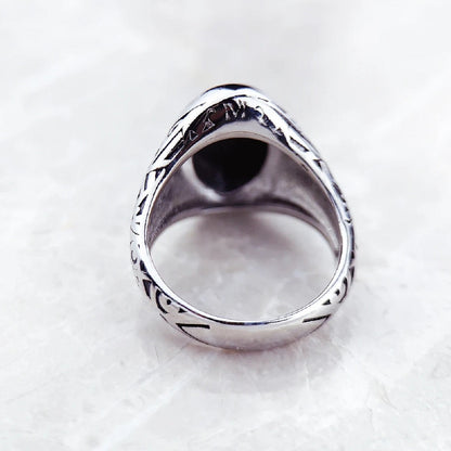 Black Oval Signet Ring in Vintage 925 Sterling Silver