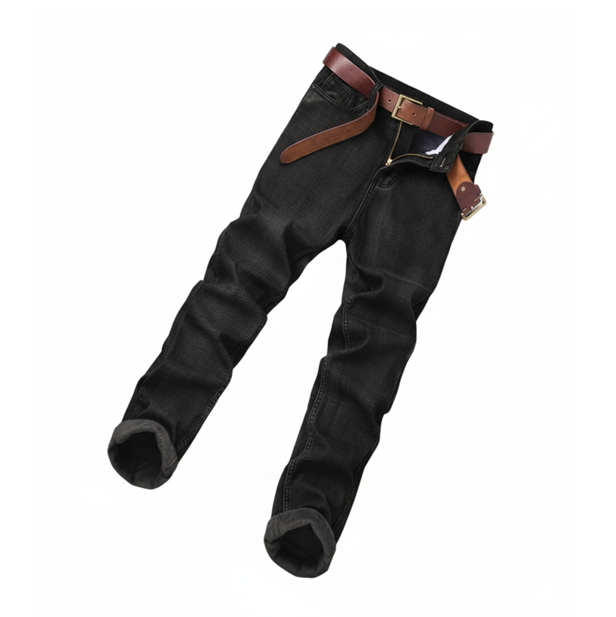 Men's Flannel Denim Jeans - Thermal Stretch Fleece Lined for Winter