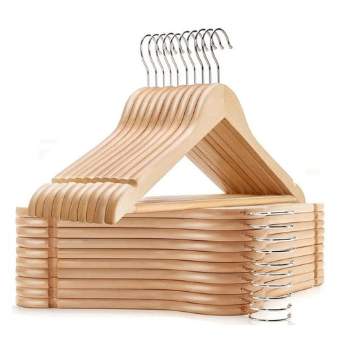 30-Pack Wooden Hangers for Clothing and Suits with Trouser Bar