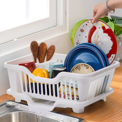 Sink Dish Drying Rack - Heavy Duty Drainer with Cup Holders and Drainboard