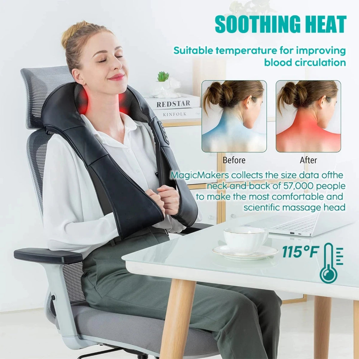 Heated Back Massage Device - Neck and Shoulder Shiatsu Massager