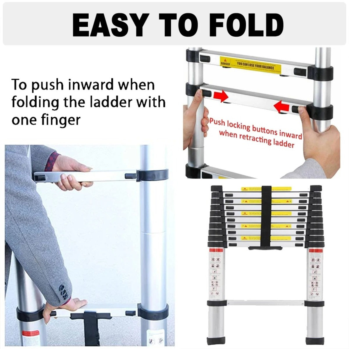 Aluminium A-Frame Ladder - 3.8M/5M Telescopic, Non-Slip, 330.8 Lbs