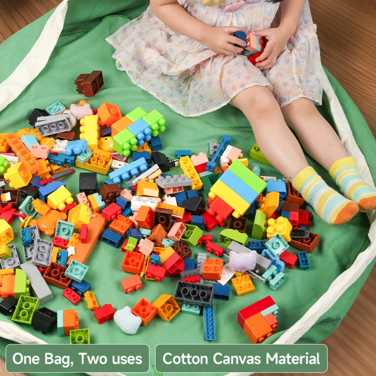 Kids' Toy Organizer with Drawstring - Portable Storage Bag and Play Mat