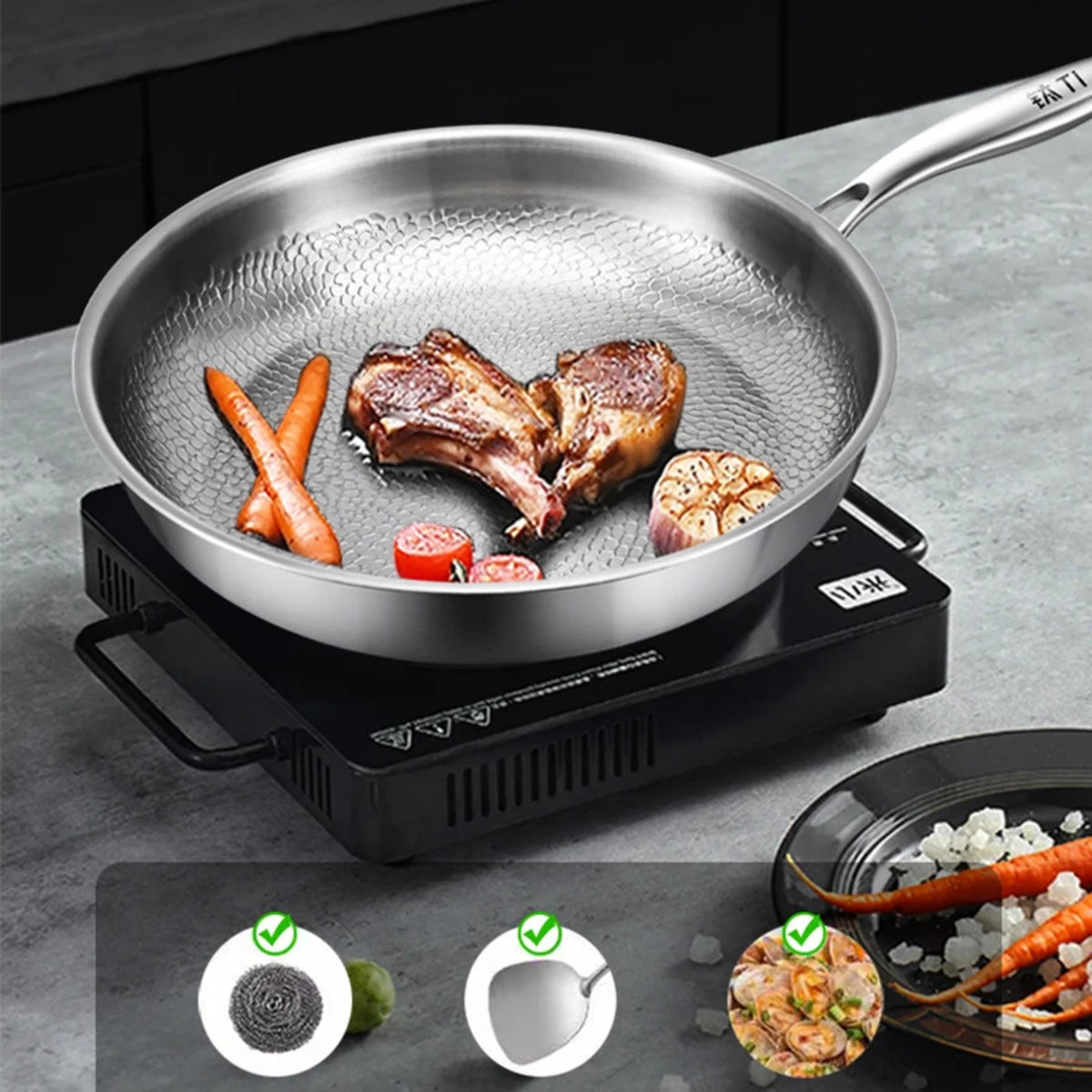 Non-Stick Hammered Cookware - Uncoated Titanium Frying Pan