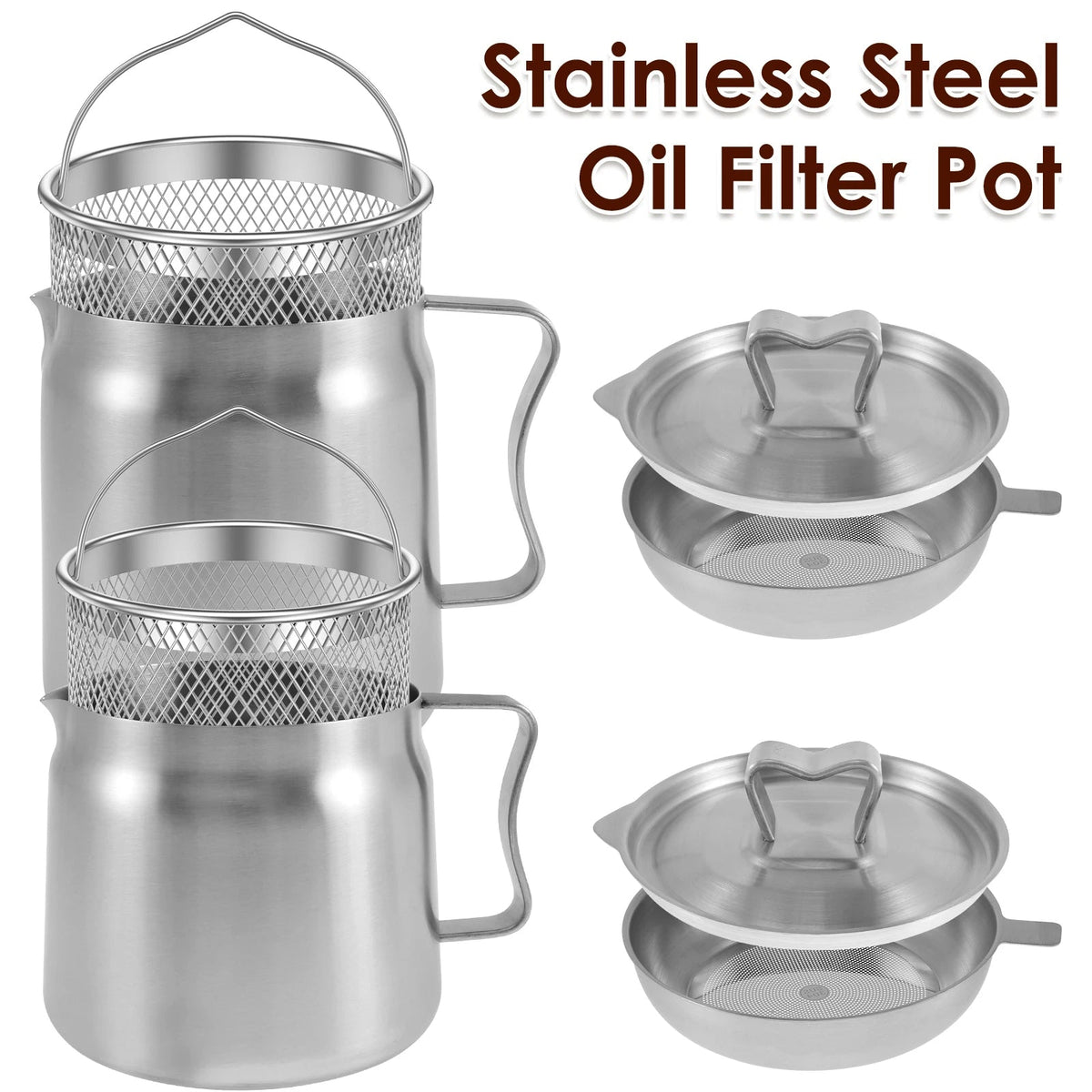 Oil Storage Pot in Stainless Steel with Fine Mesh Strainer and Fry Basket