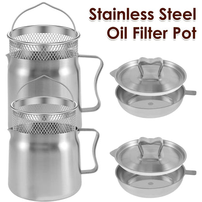 Oil Storage Pot in Stainless Steel with Fine Mesh Strainer and Fry Basket