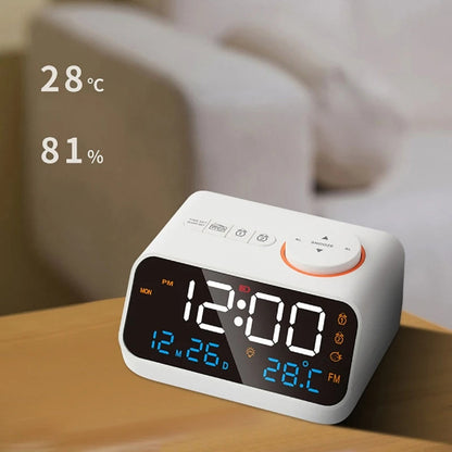 LED Bedside Alarm Clock Radio with Temperature and Humidity Display