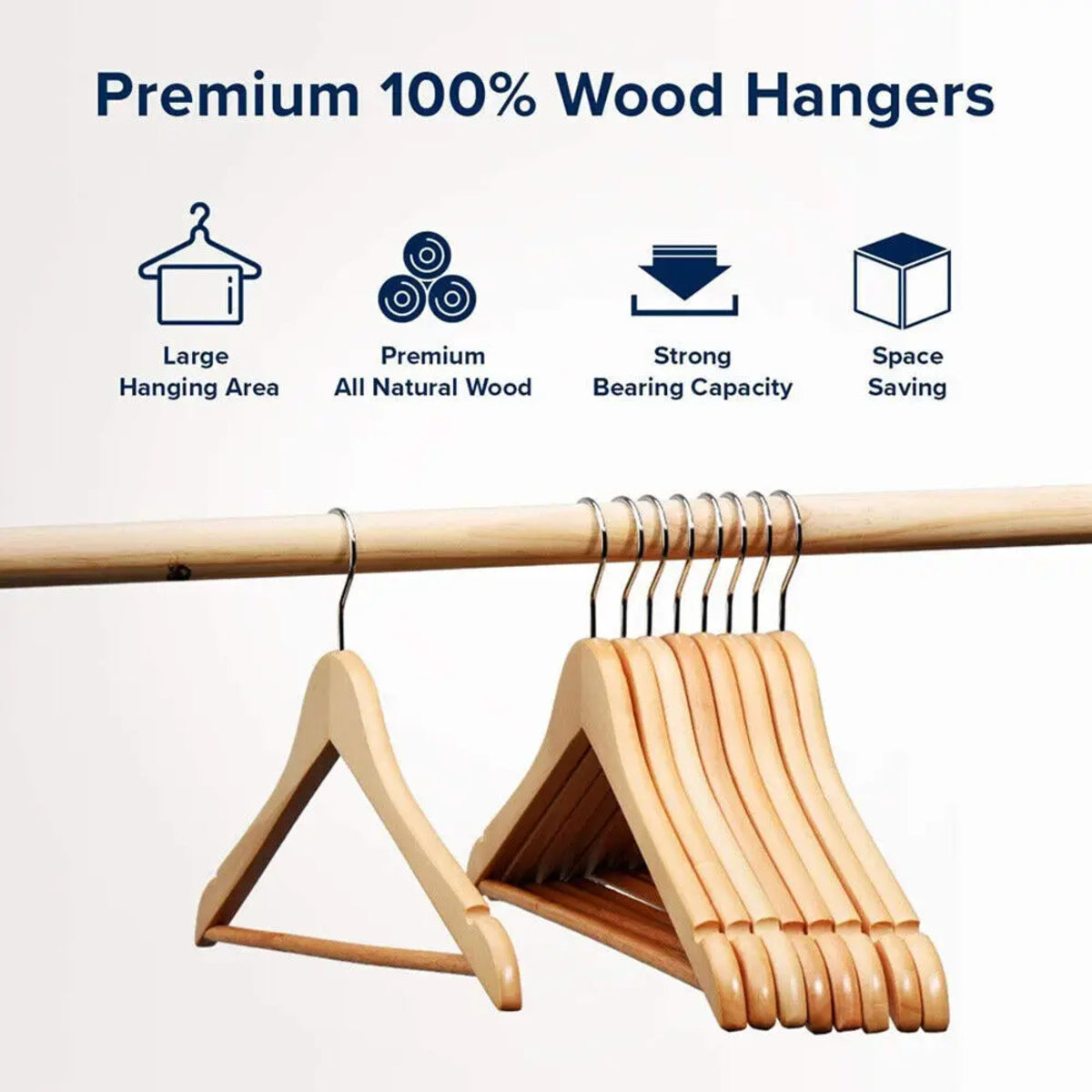 30-Pack Wooden Hangers for Clothing and Suits with Trouser Bar