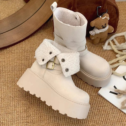 Fur Lined Outdoor Shoes for Women - Thick Sole Platform Snow Boots