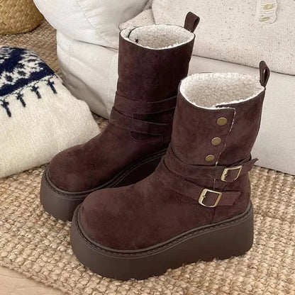 Fur Lined Outdoor Shoes for Women - Thick Sole Platform Snow Boots