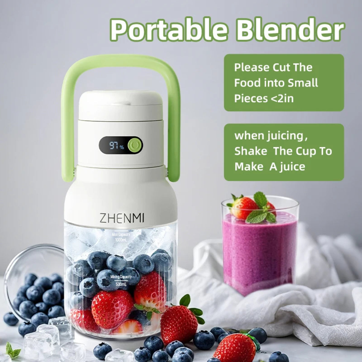 Rechargeable USB-C Portable Blender - 33 Oz Smoothie Maker with Easy Clean