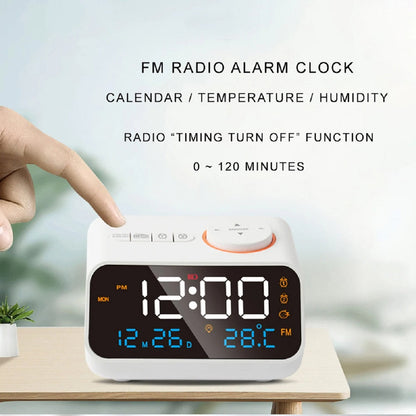 LED Bedside Alarm Clock Radio with Temperature and Humidity Display