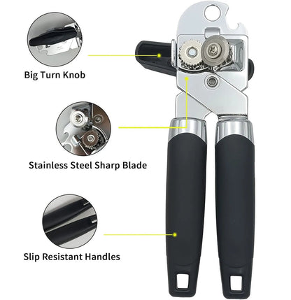 Manual Side-Cut Can Opener - Ergonomic Stainless Steel Tool