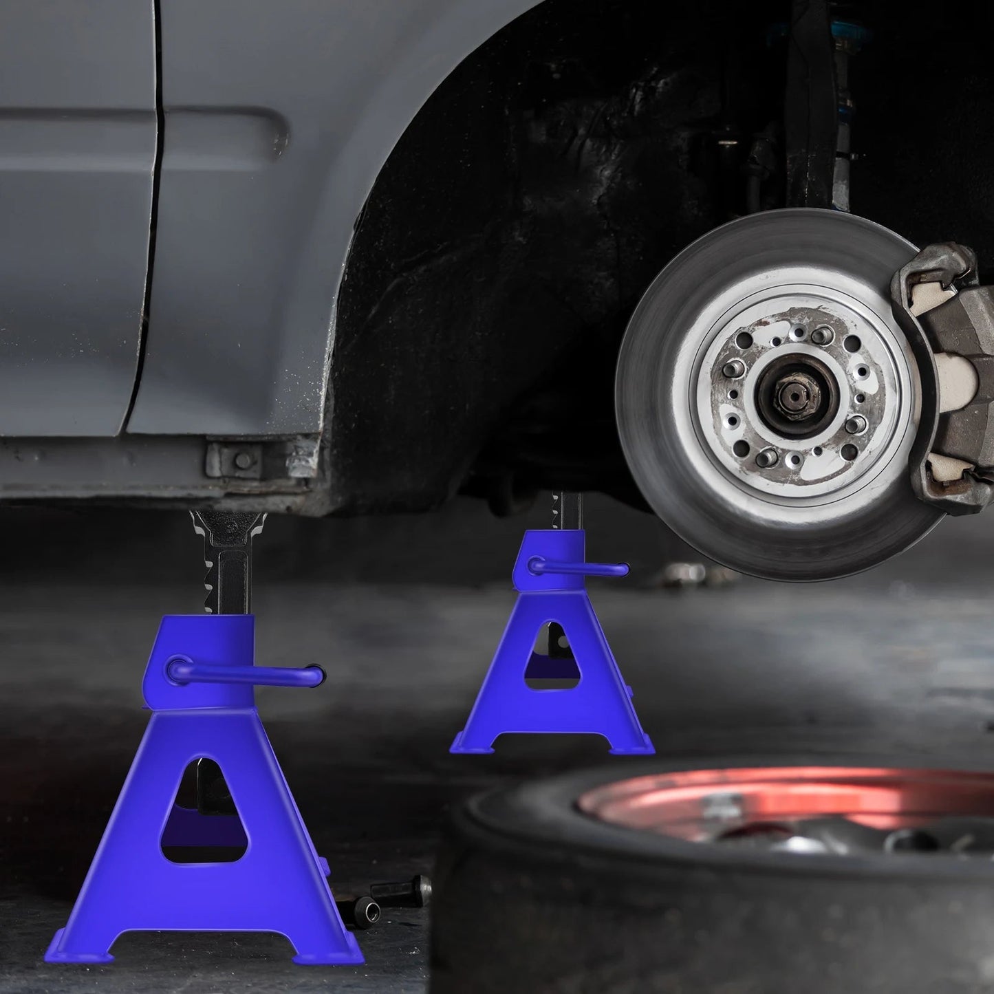 Heavy-Duty Adjustable Steel Support Stands for Vehicles - 2 Pack