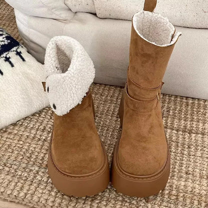 Fur Lined Outdoor Shoes for Women - Thick Sole Platform Snow Boots
