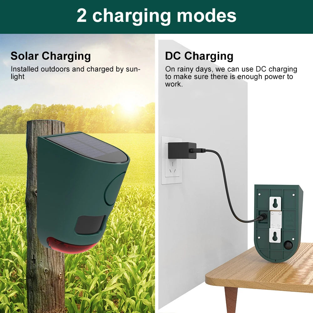 Waterproof Outdoor Animal Deterrent with 129dB Solar Motion Sensor Alarm