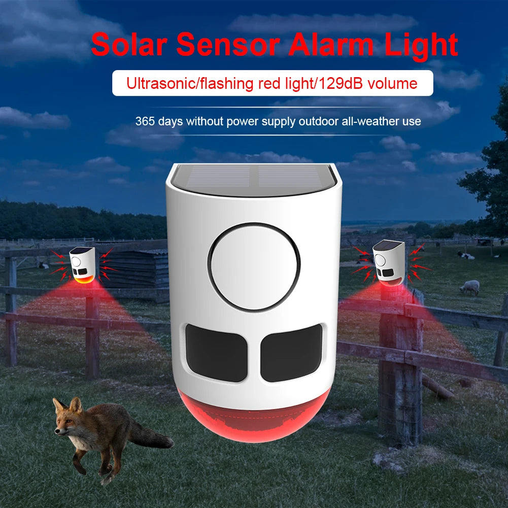 Waterproof Outdoor Animal Deterrent with 129dB Solar Motion Sensor Alarm