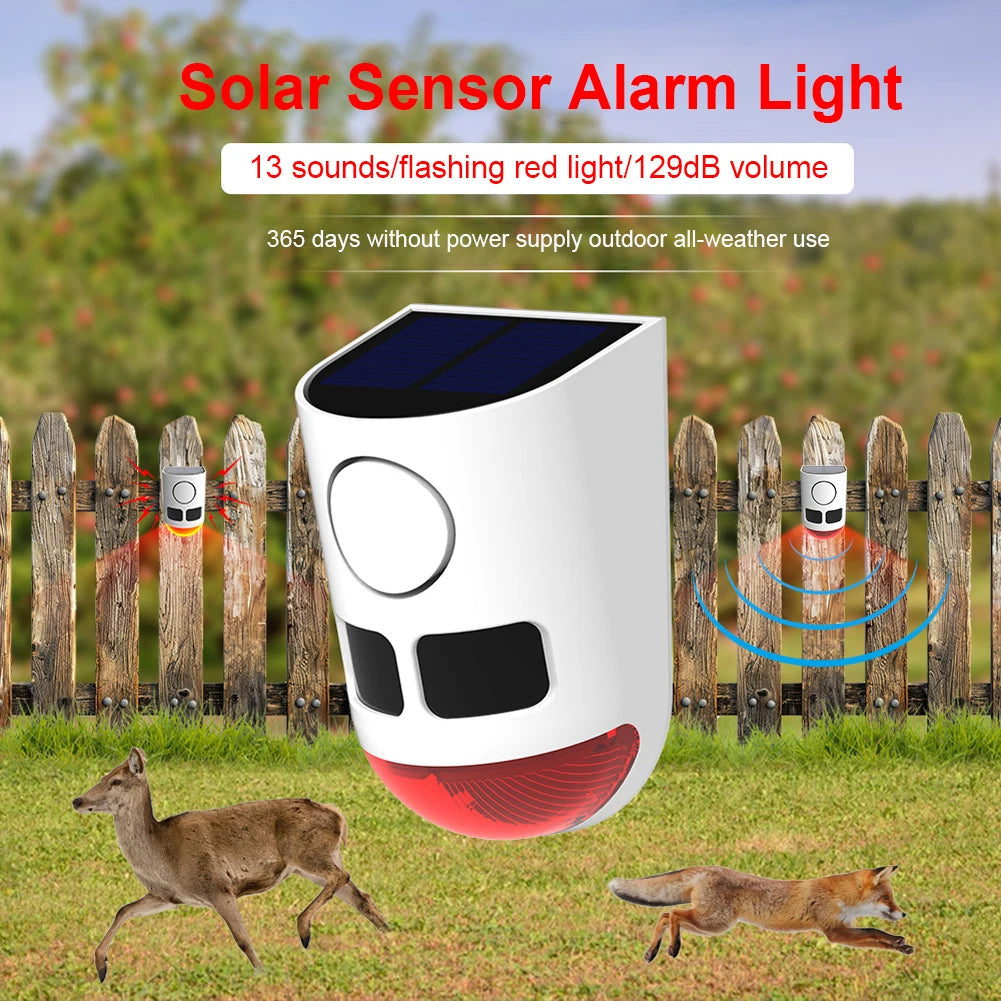 Waterproof Outdoor Animal Deterrent with 129dB Solar Motion Sensor Alarm