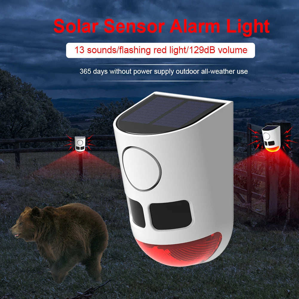 Waterproof Outdoor Animal Deterrent with 129dB Solar Motion Sensor Alarm