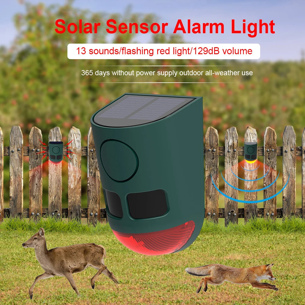 Waterproof Outdoor Animal Deterrent with 129dB Solar Motion Sensor Alarm