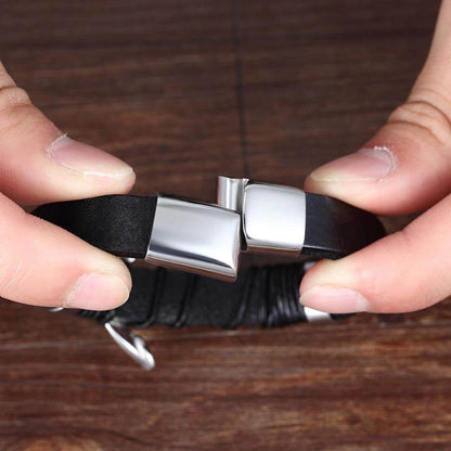 Multi-Layer Leather Bracelet for Men – Braided and Smooth with Steel Clasp