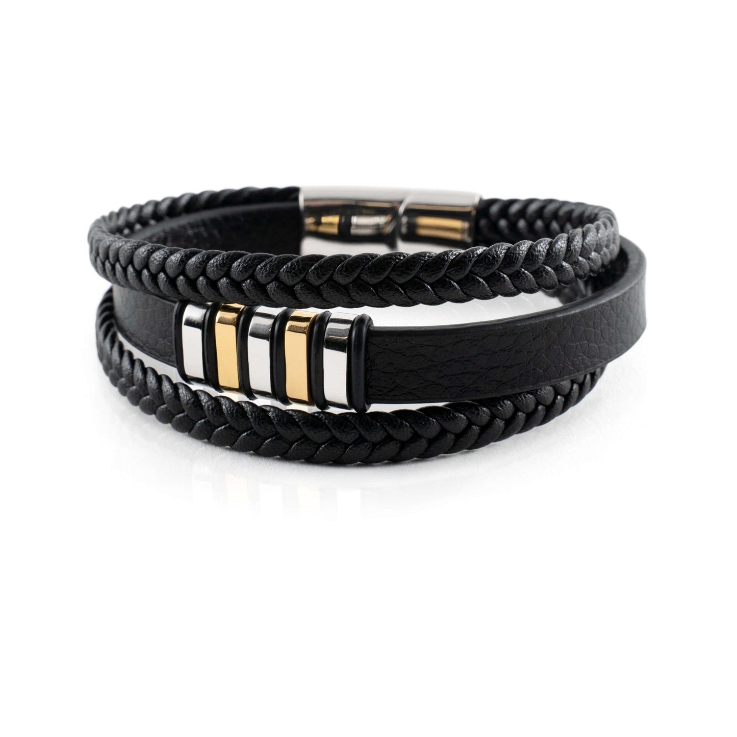 Multi-Layer Leather Bracelet for Men – Braided and Smooth with Steel Clasp