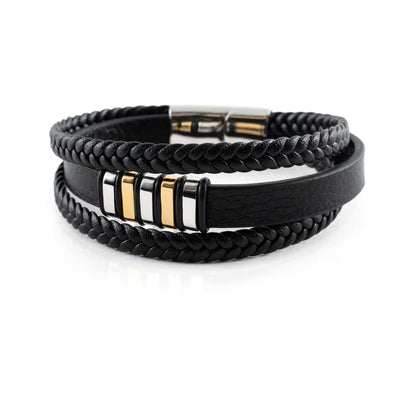 Multi-Layer Leather Bracelet for Men – Braided and Smooth with Steel Clasp