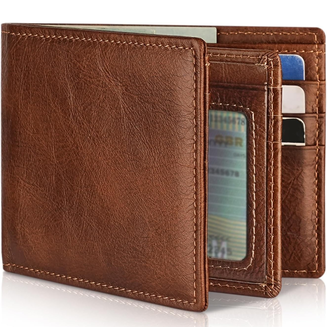 Men's RFID Blocking Wallet - Genuine Leather Bifold Design