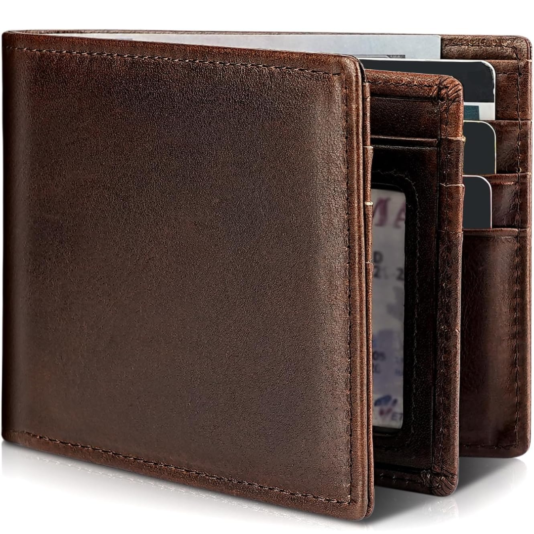 Men's RFID Blocking Wallet - Genuine Leather Bifold Design