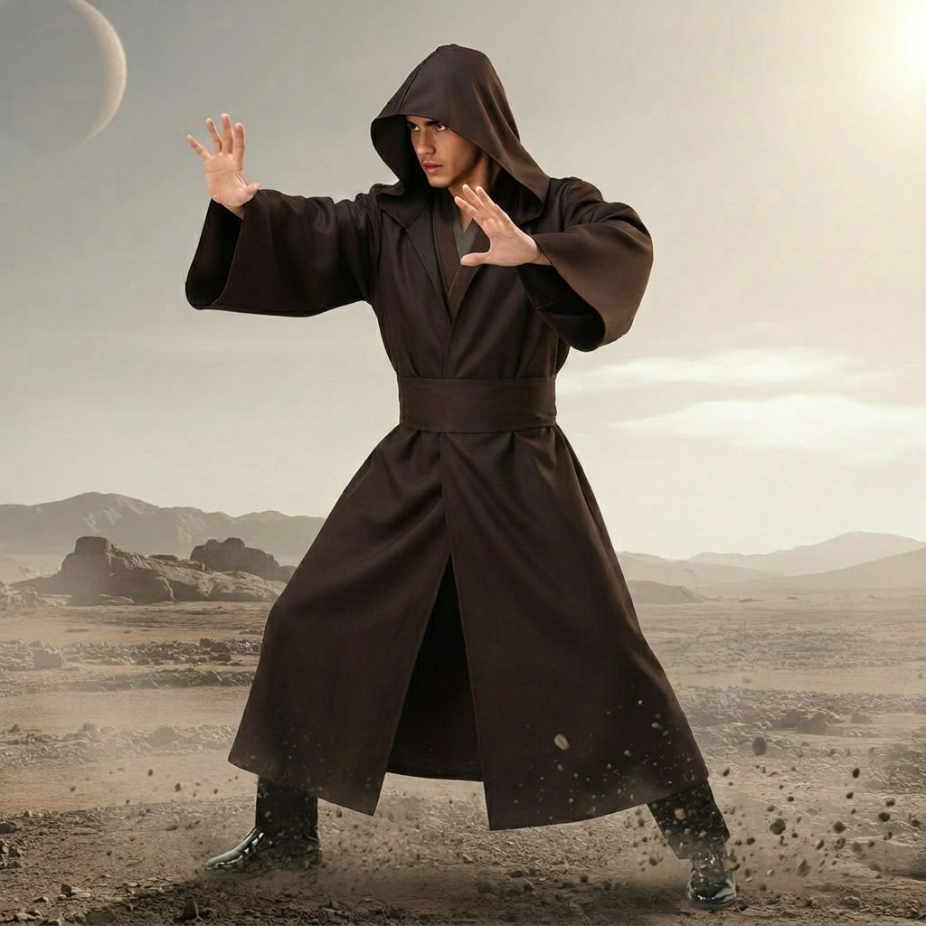 Adult Jedi Warrior Costume Set with Hooded Robe and Pants