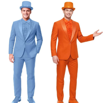 Men's Classic Formal Suit Ensemble with Ruffled Shirt & Hat