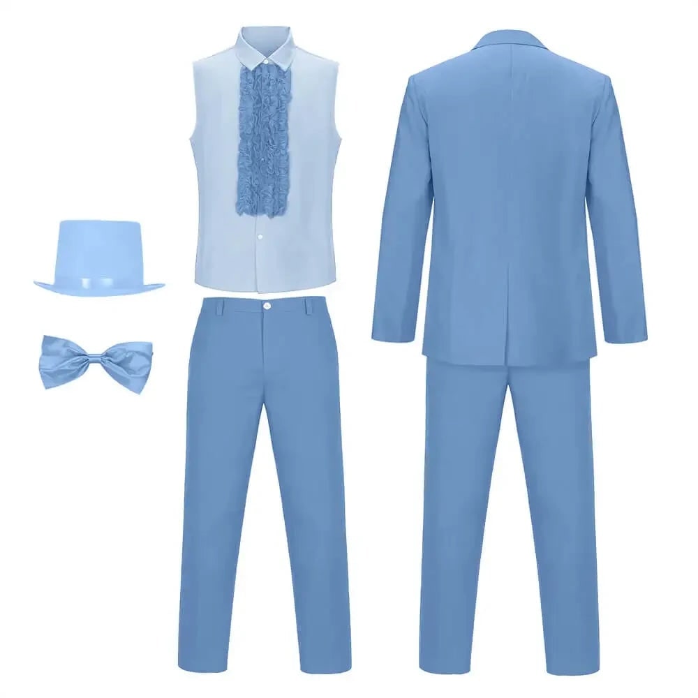 Men's Classic Formal Suit Ensemble with Ruffled Shirt & Hat