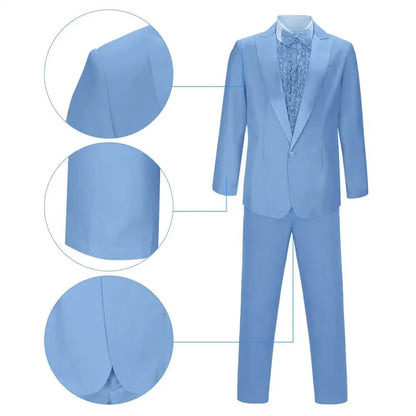Men's Classic Formal Suit Ensemble with Ruffled Shirt & Hat