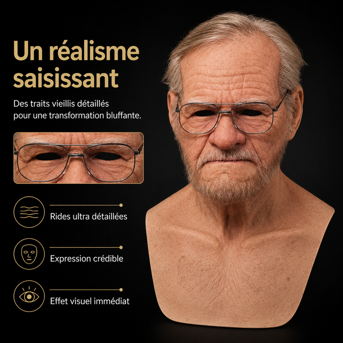 Transformative Elderly Mask with Realistic Chest Cover