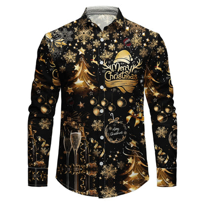 Men's Elegant Holiday Shirt with Gold Accents and Classic Collar