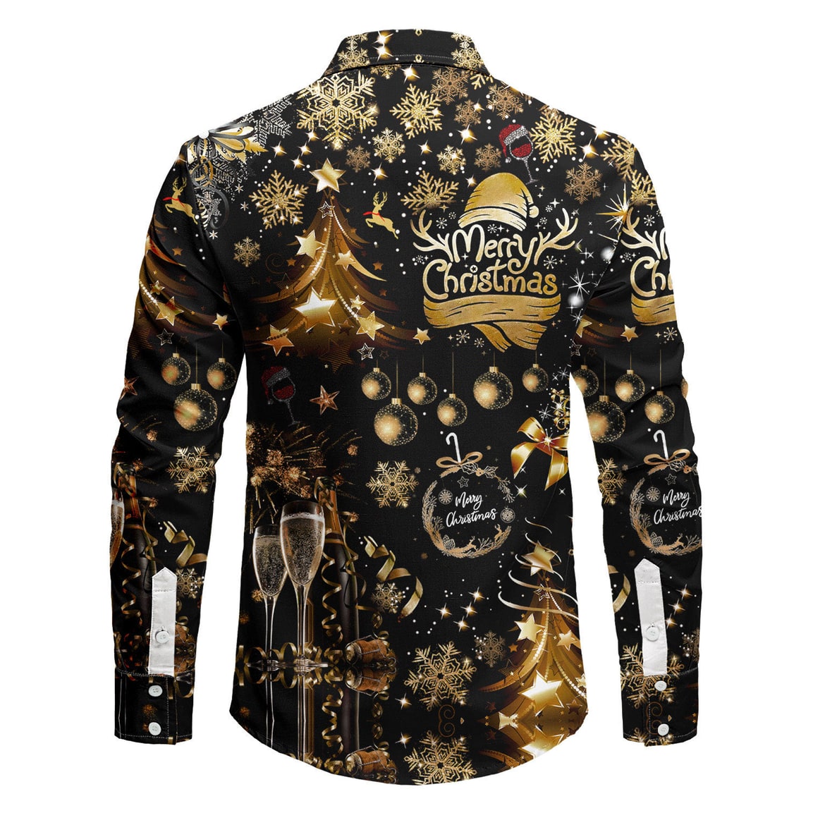 Men's Elegant Holiday Shirt with Gold Accents and Classic Collar