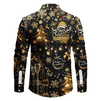 Men's Elegant Holiday Shirt with Gold Accents and Classic Collar