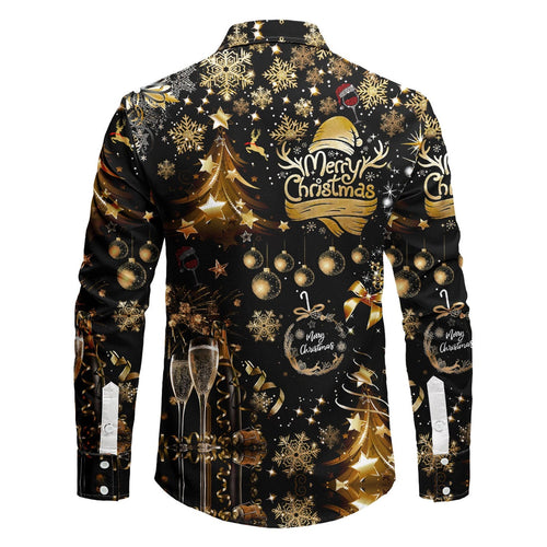 Men's Elegant Holiday Shirt with Gold Accents and Classic Collar
