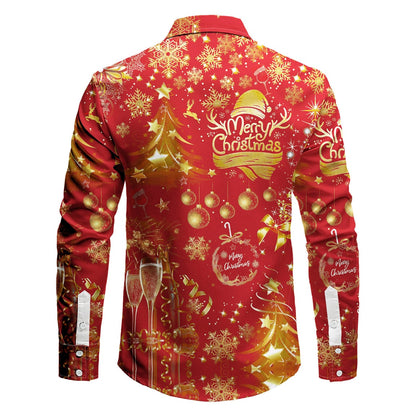 Men's Elegant Holiday Shirt with Gold Accents and Classic Collar