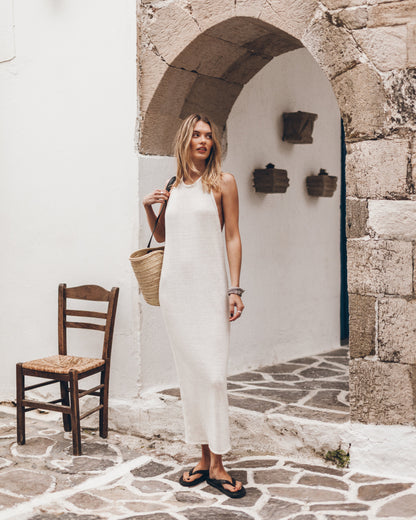Effortlessly Chic Maxi Dress for Women | White Halterneck Design