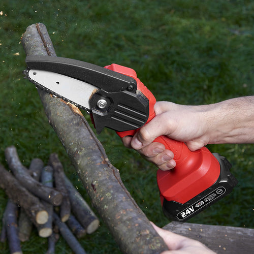 Compact Cordless Electric Chainsaw with 24V Battery & Safety Features