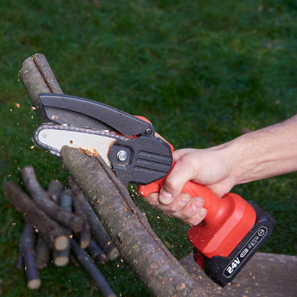 Compact Cordless Electric Chainsaw with 24V Battery & Safety Features