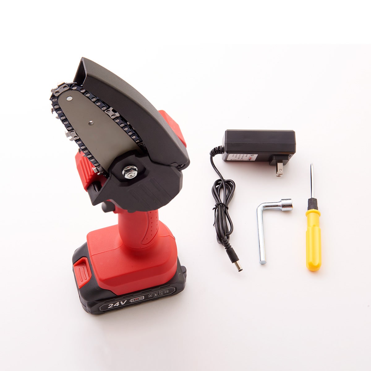 Compact Cordless Electric Chainsaw with 24V Battery & Safety Features