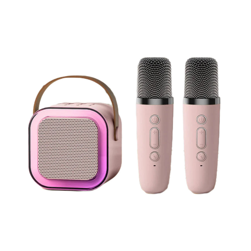 Compact Karaoke System with Wireless Mics & Bluetooth Speaker