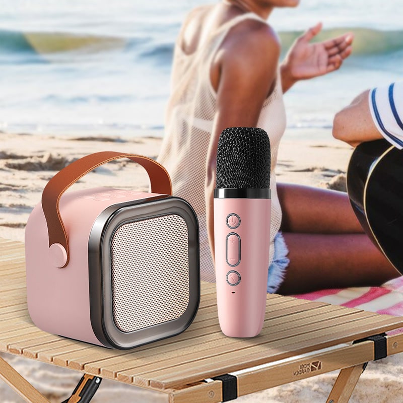 Compact Karaoke System with Wireless Mics & Bluetooth Speaker
